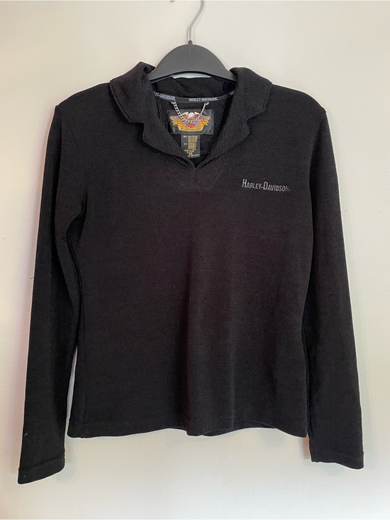 Harley-Davidson Tops - Harley Davidson Womens Long Sleeve Top Black V-Neck Polo XS Made in USA